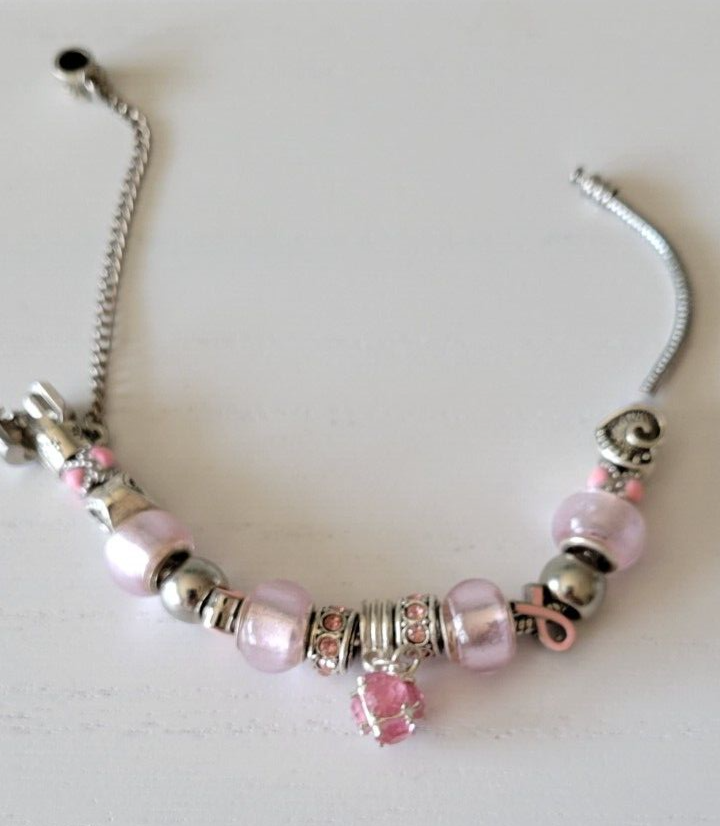 Fight Breast Cancer Elements Crystal & Murano Glass Charm Bracelet