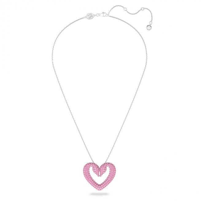 Una Pendant, Heart, Medium, Pink, Rhodium Plated