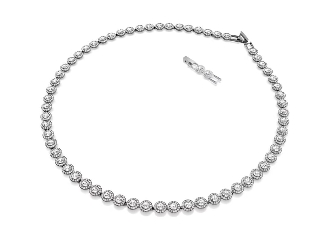 Swarovski Una Angelic necklace Round cut, Long, White, Ruthenium plated