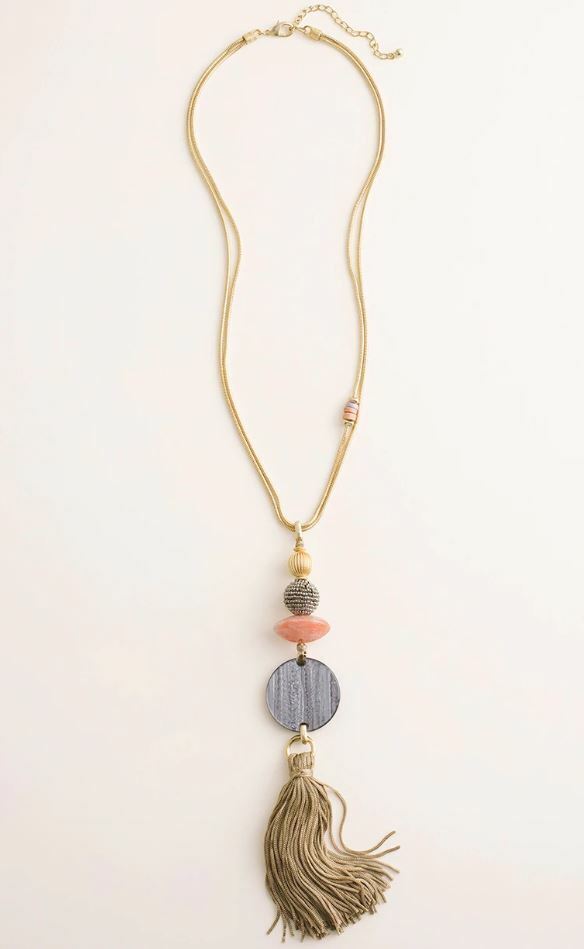 CHICO'S LONG COLORFUL BEADED TASSEL NECKLACE