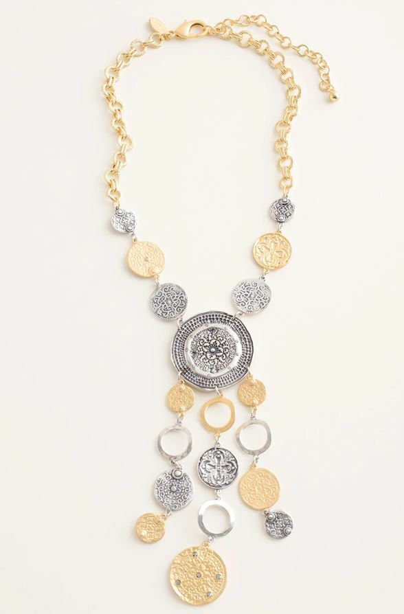 CHICO'S TEXTURED MIXED-METAL BIB NECKLACE