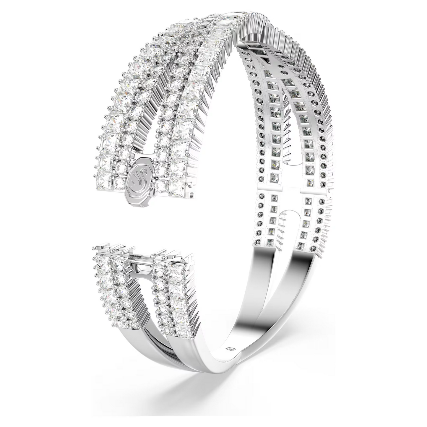 Swarovski Hyperbola cuff Mixed cuts, Infinity, White, Rhodium plated