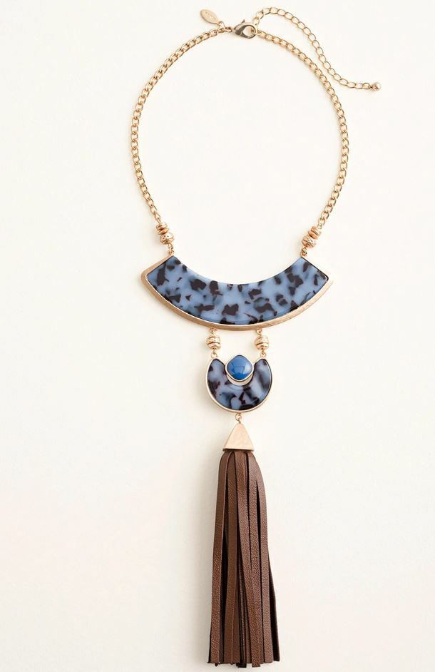 CHICO'S BLUE ANIMAL-PRINT TASSEL PENDANT NECKLACE