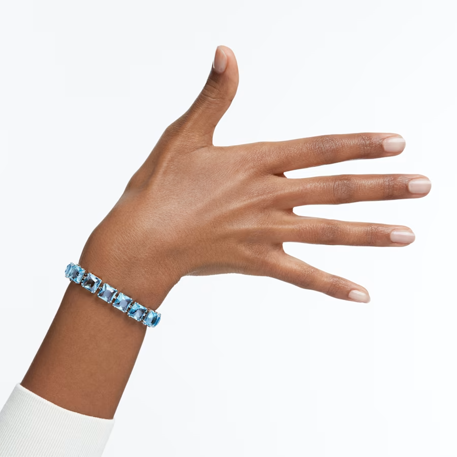 Swarovski Millenia bracelet Square cut, Medium, Blue, Rhodium plated