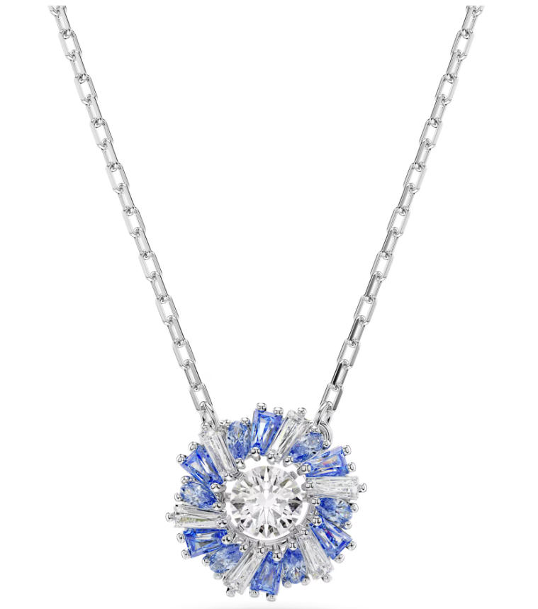 Swarovski Idyllia pendant Flower, Blue, Rhodium plated
