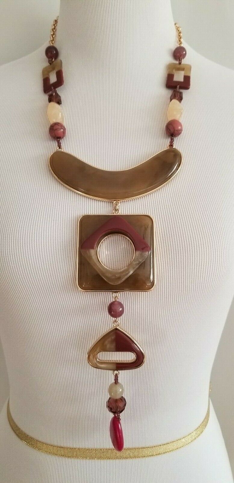 CHICO'S WARM-TONE MULTI-COLORED BEADED BIB NECKLACE