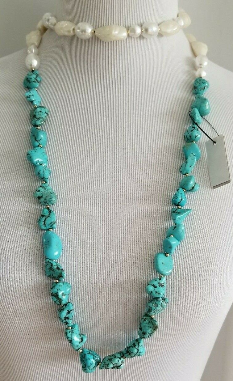 CHICO'S SIMULATED TURQUOISE SINGLE-STRAND NECKLACE