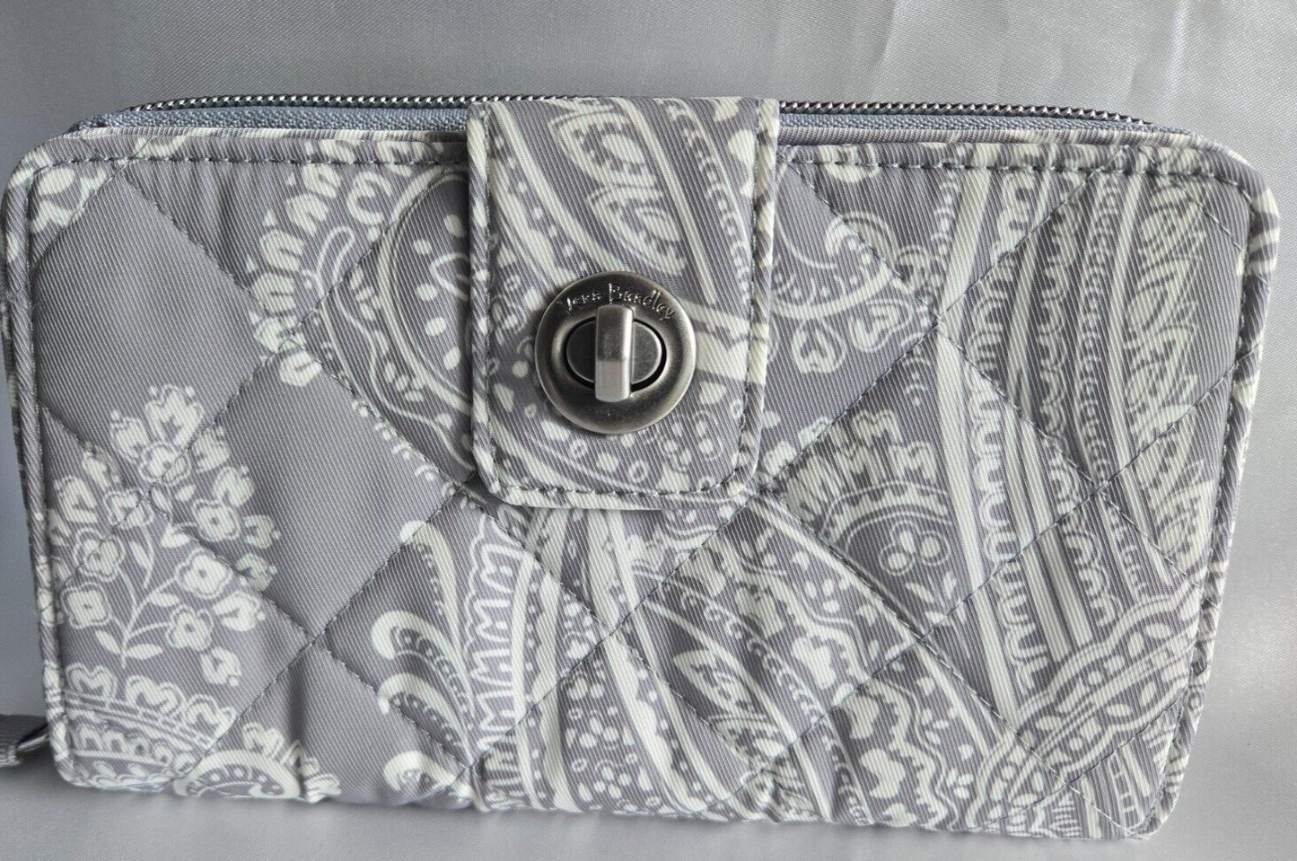 Vera Bradley RFID Cotton Turnlock Wallet, Cloud Gray Paisley