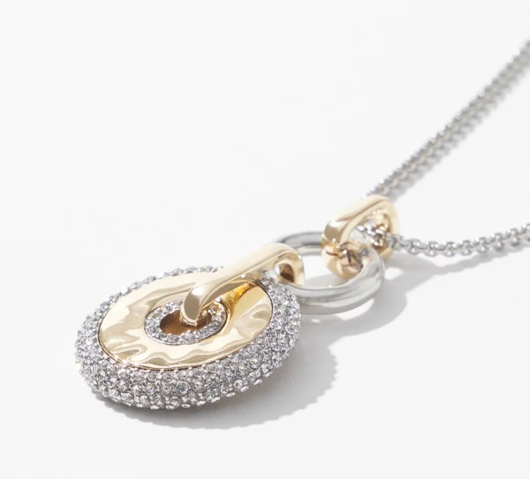 WHITE HOUSE BLACK MARKET MIXED METAL PAVE COIN NECKLACE