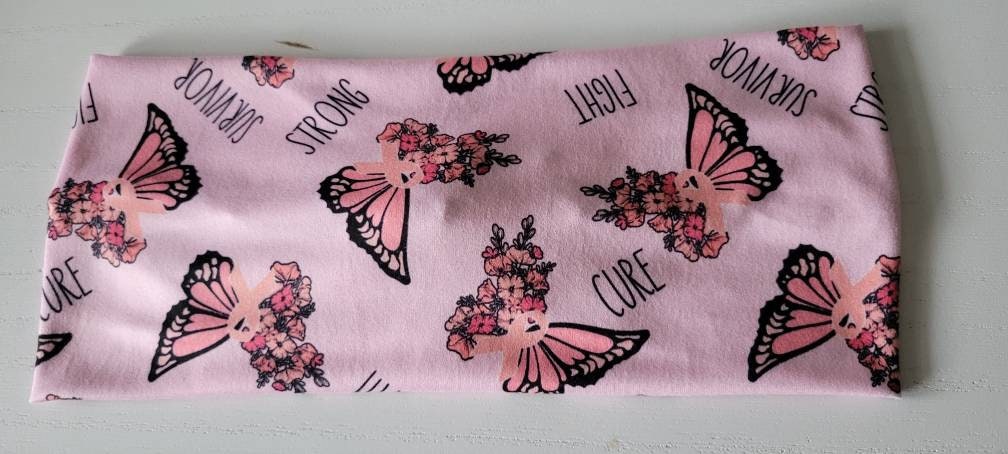 Breast Cancer Awarness - Pink Ribbon Butterflies Twisted Headband