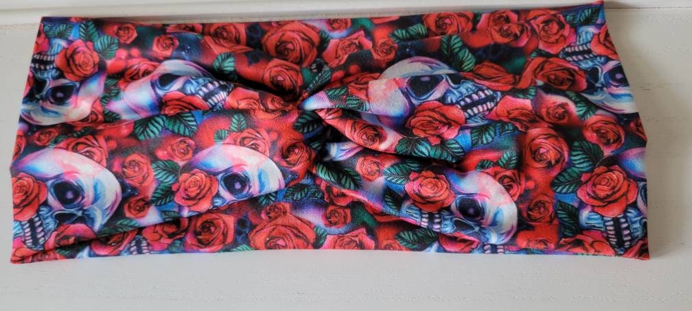Headskull & Red Roses Twisted Headband