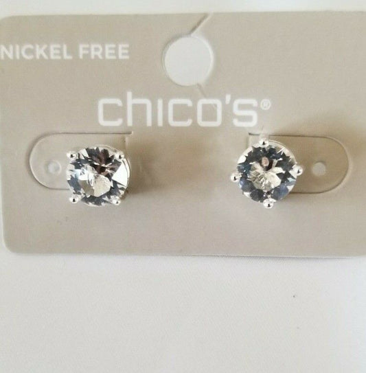 CHICO'S SILVERTONE SIMULATED CRYSTAL STUD EARRINGS