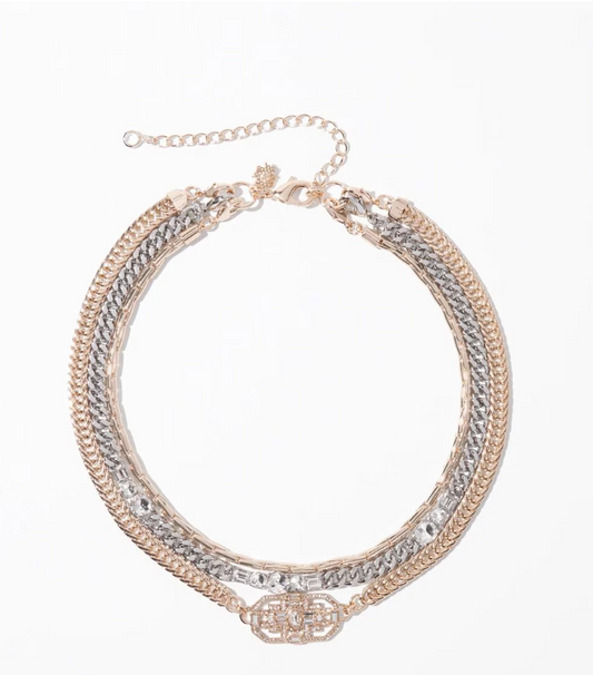 WHITE HOUSE BLACK MARKET ART DECO MIXED METAL CONVERTIBLE NECKLACE