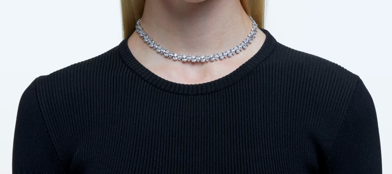 Swarovski Matrix Tennis necklace Pear cut, White, Rhodium plated