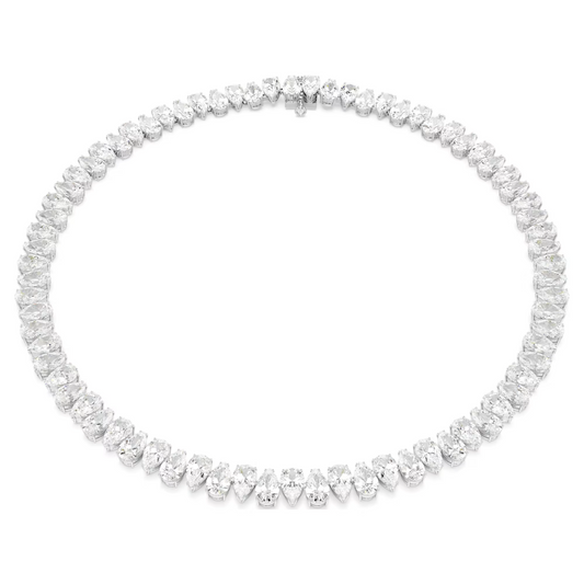 Swarovski Matrix Tennis necklace Pear cut, White, Rhodium plated