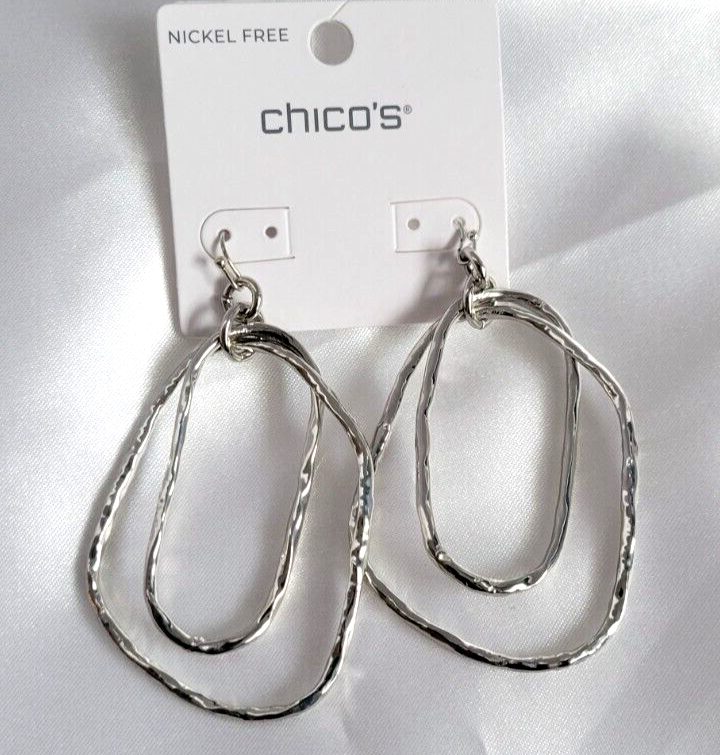 CHICO'S SILVER TONE TEXTURED DROP EARRINGS