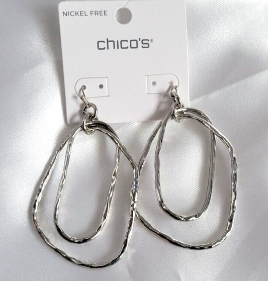 CHICO'S SILVER TONE TEXTURED DROP EARRINGS