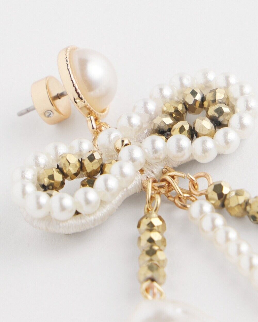 CHICO'S NO DROOP FAUX PEARL BOW DROP EARRINGS