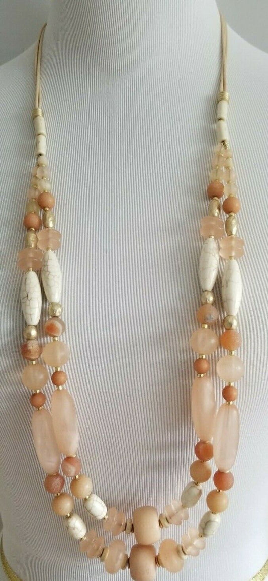 CHICO'S BLUSH BEADED DOUBLE-STRAND NECKLACE