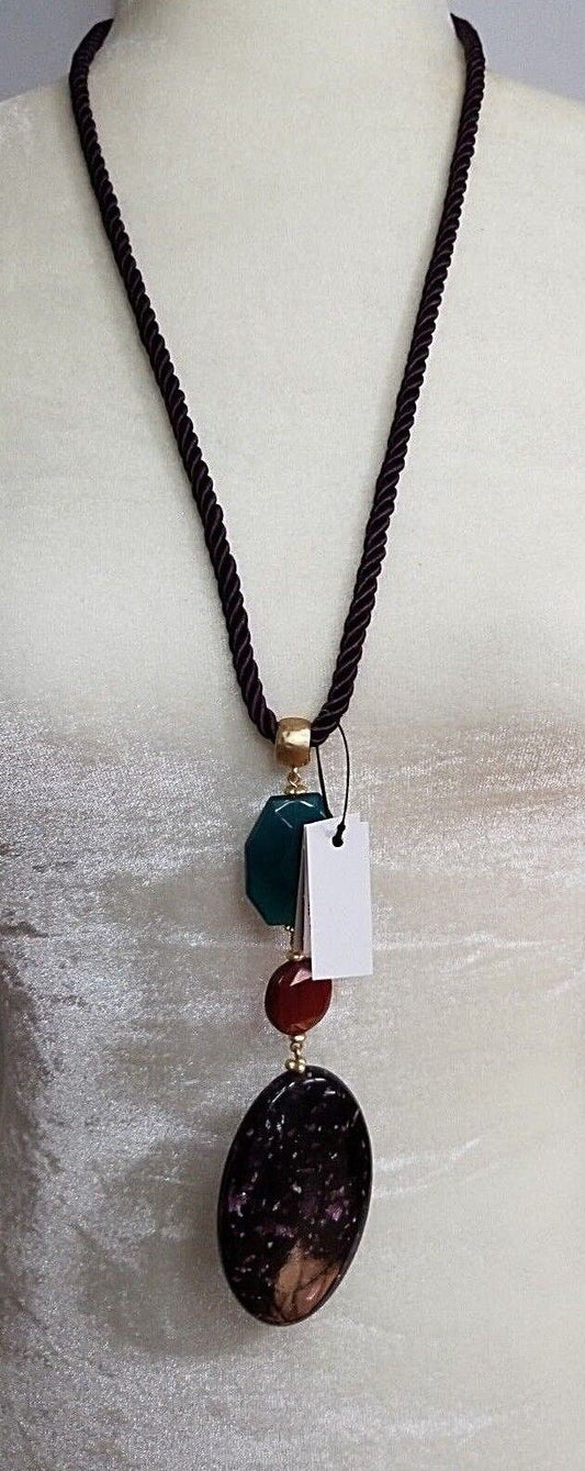 CHICO'S CONVERTIBLE MULTI-COLORED STONE PENDANT NECKLACE
