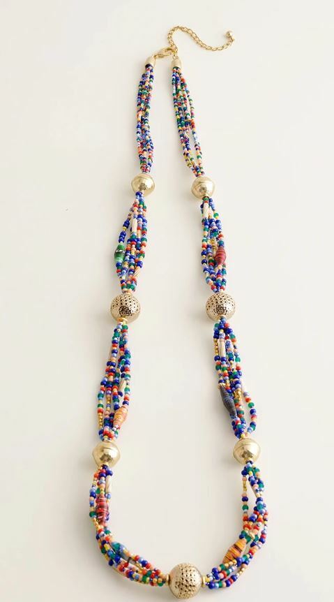 CHICO'S LONG BEADED MULTI-COLOR SINGLE-STRAND NECKLACE