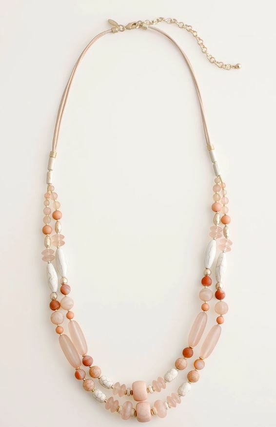 CHICO'S BLUSH BEADED DOUBLE-STRAND NECKLACE