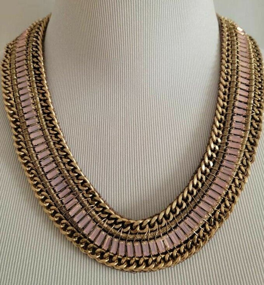 CHICO'S PINK BAGUETTE BIB NECKLACE