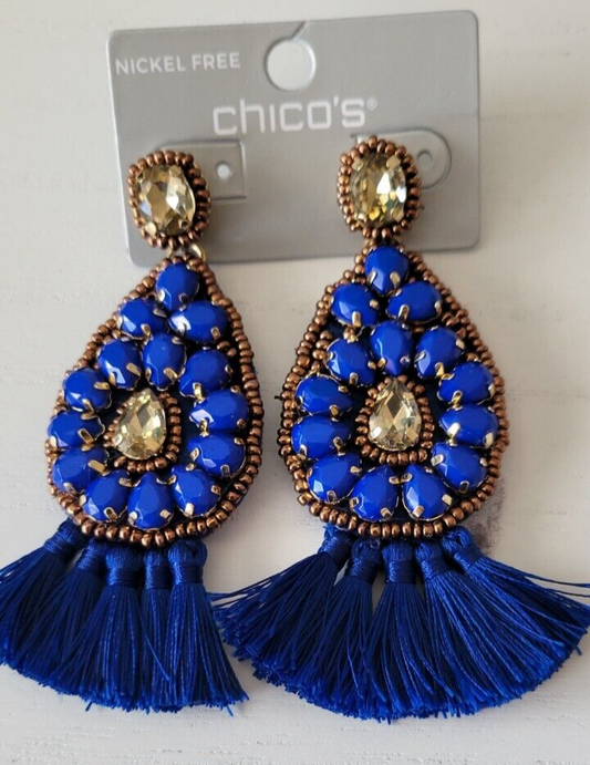 CHICO'S BLUE BEAD DROP EARRINGS