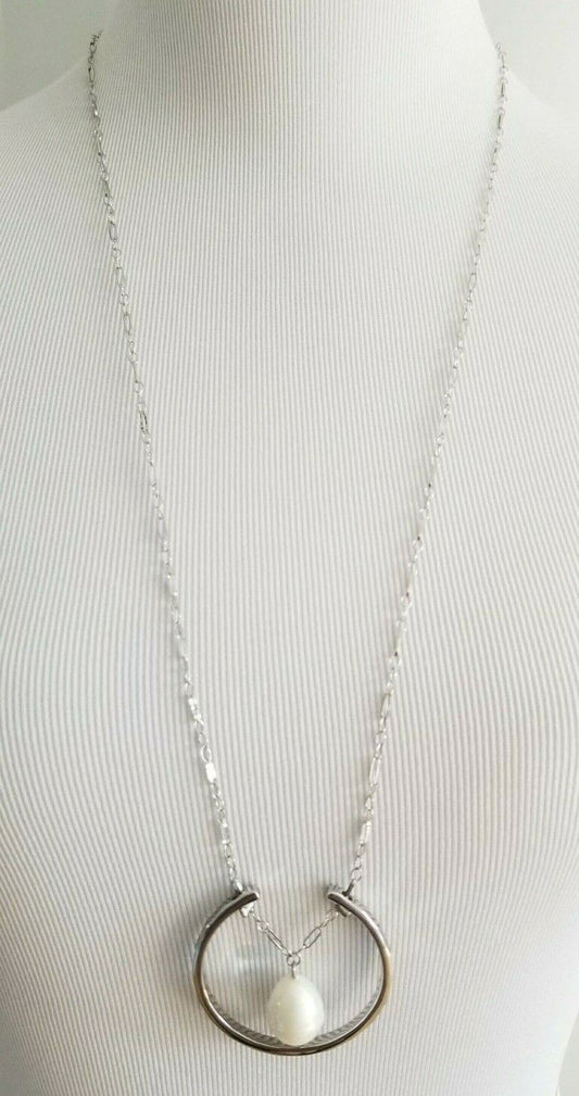 CHICO'S SILVERTONE FAUX-PEARL PENDANT NECKLACE