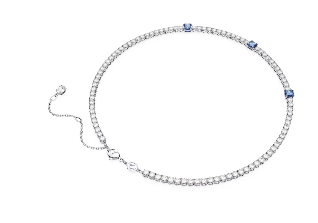 Swarovski Matrix Tennis necklace Mixed cuts, Blue, Rhodium plated
