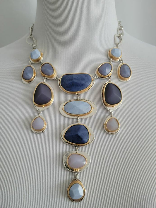 CHICO'S BLUE MULTI BIB NECKLACE