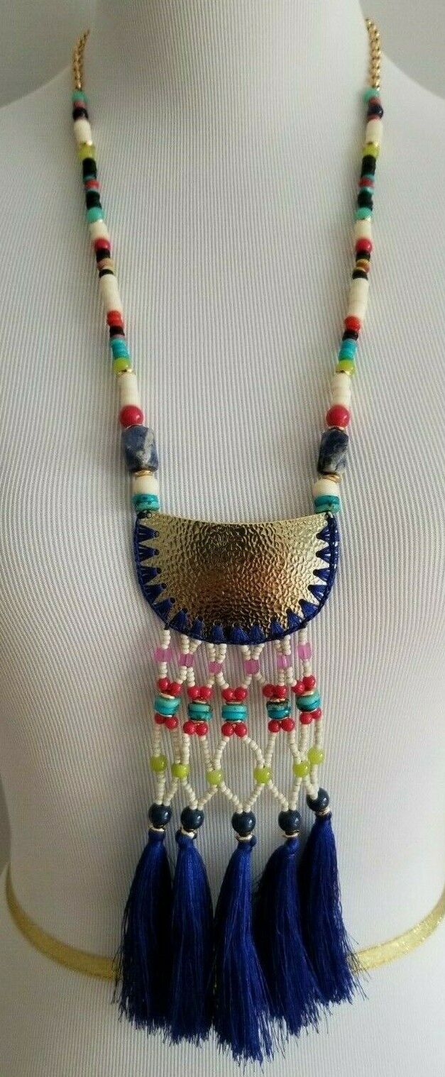CHICO'S COLORFUL SEED BEAD TASSEL PENDANT NECKLACE