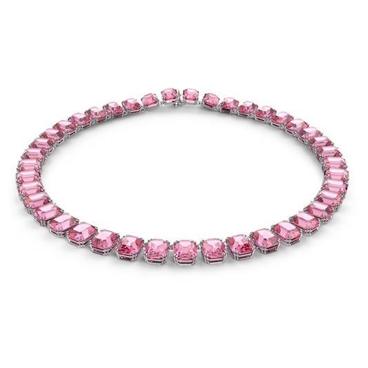 Swarovski Millenia Rhodium Plated Necklace with Pink Octagon Cut Crystals