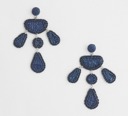 CHICO'S NO DROOP NAVY RAFFIA EARRINGS