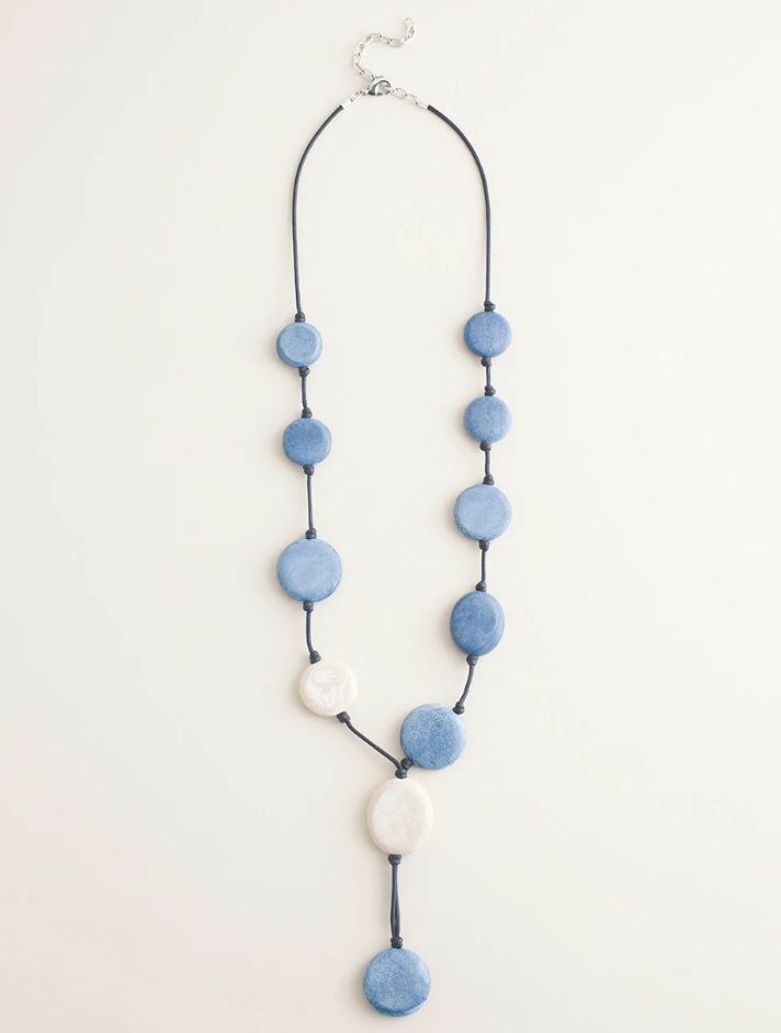 CHICO'S BLUE AND NEUTRAL DISC Y-NECKLACE