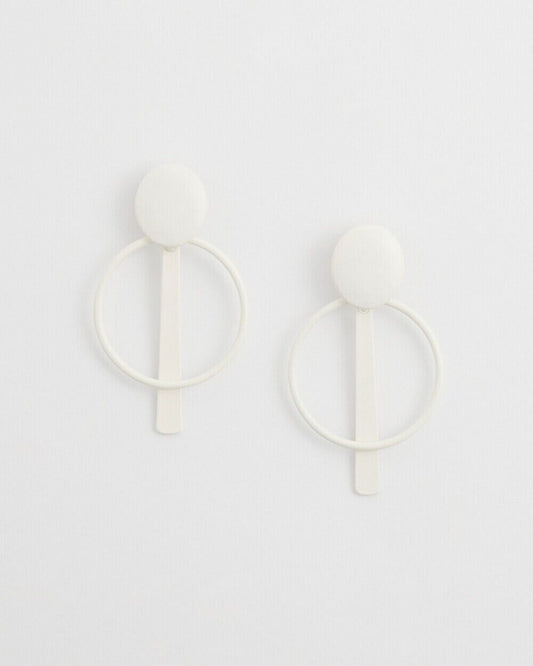 CHICO'S WHITE CLIP-ON DROP HOOPS EARRINGS