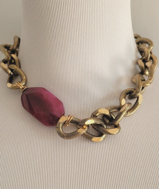 CHICO'S PURPLE STONE BIB NECKLACE