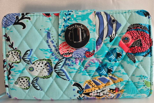 Vera Bradley RFID Turnlock Zip Wallet, Antilles Treasure Aqua