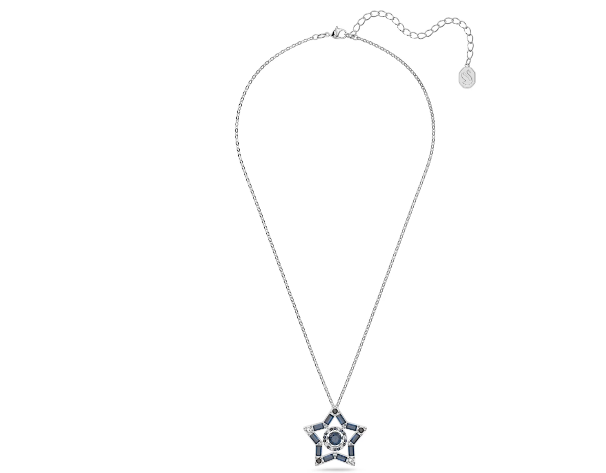 Swarovski Stella pendant Mixed cuts, Star, Long, Blue, Rhodium plated