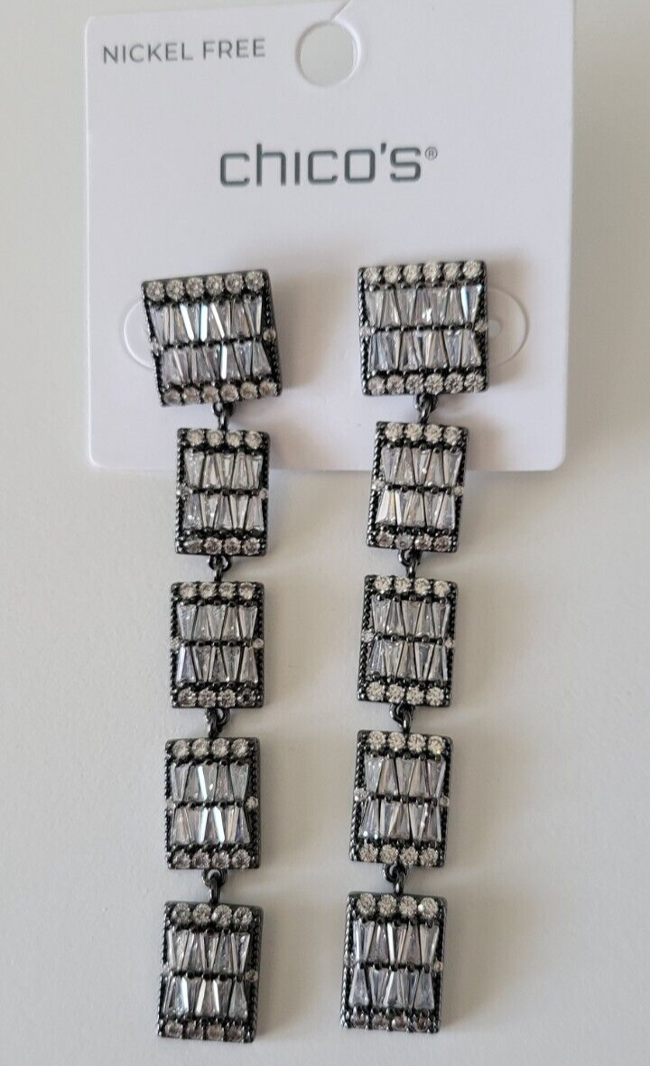 CHICO'S CUBIC ZIRCONIA LINEAR EARRINGS