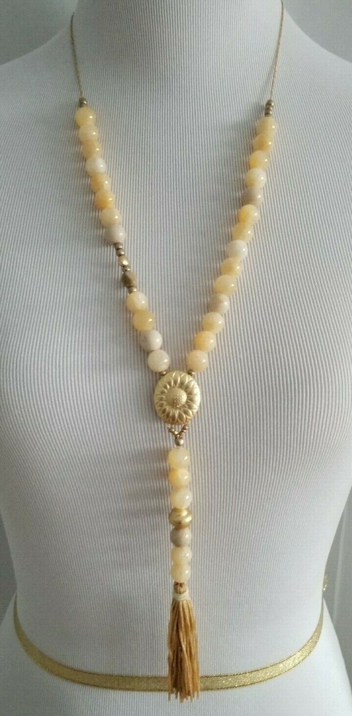 CHICO'S CONVERTIBLE BEADED YELLOW TASSEL NECKLACE