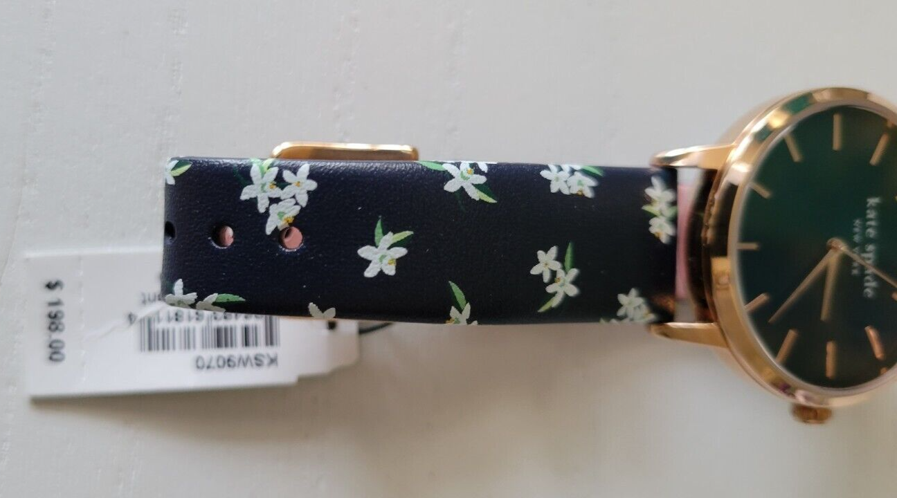 Kate Spade New York Metro Navy Three-Hand Floral Leather Watch