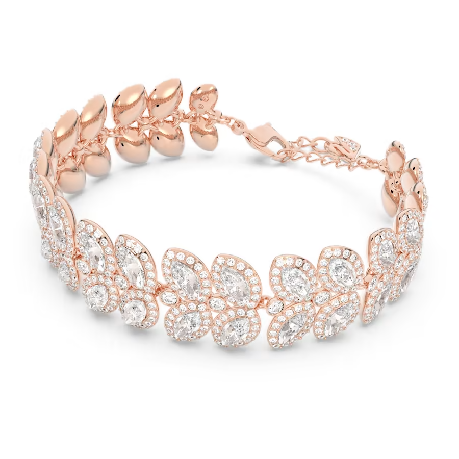 Swarovski Baron bracelet Leaf, White, Rose gold-tone plated