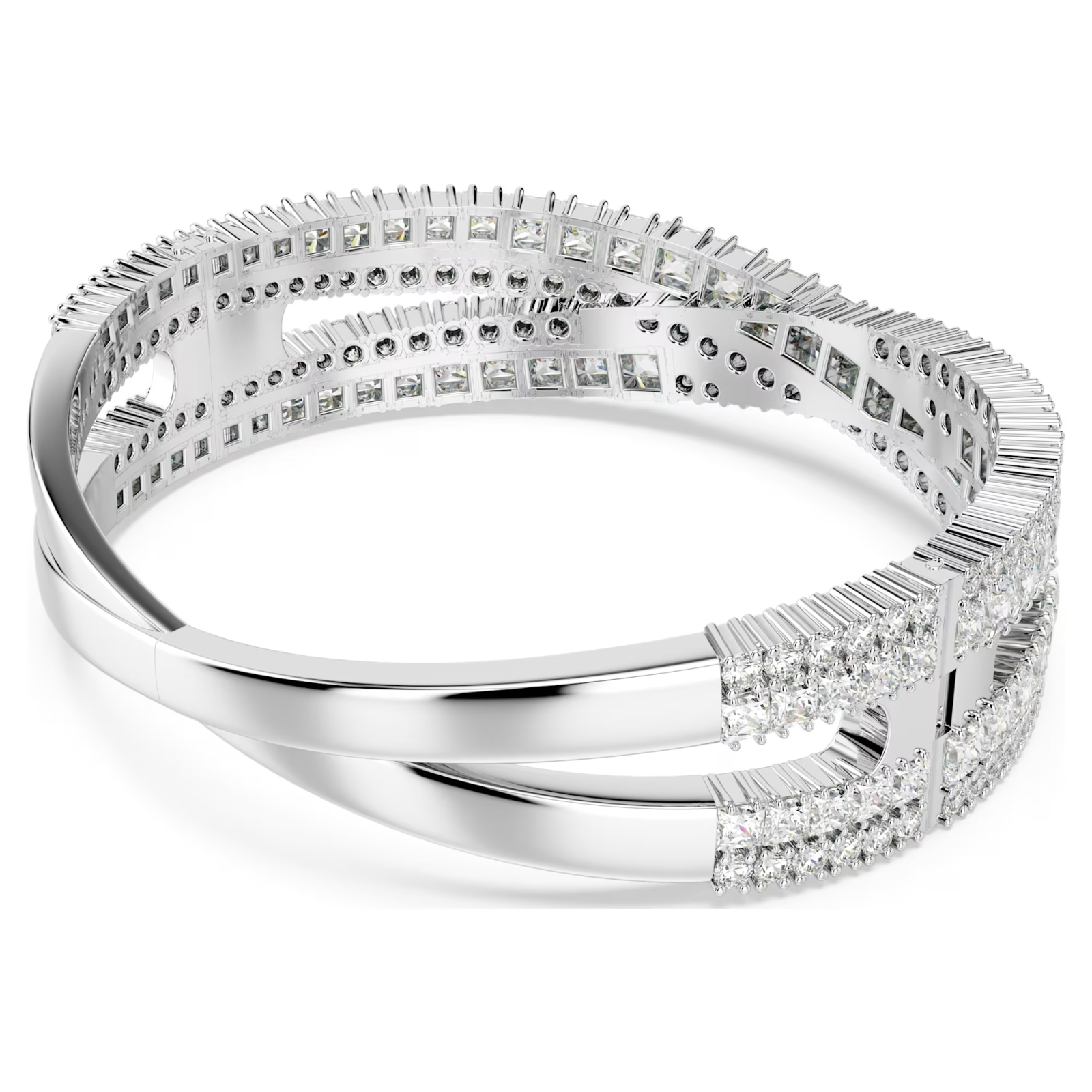 Swarovski Hyperbola cuff Mixed cuts, Infinity, White, Rhodium plated