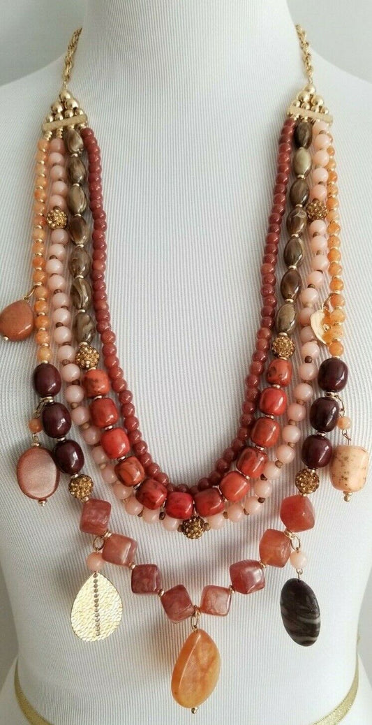 CHICO'S CINNAMON-HUED MULTI-STRAND NECKLACE