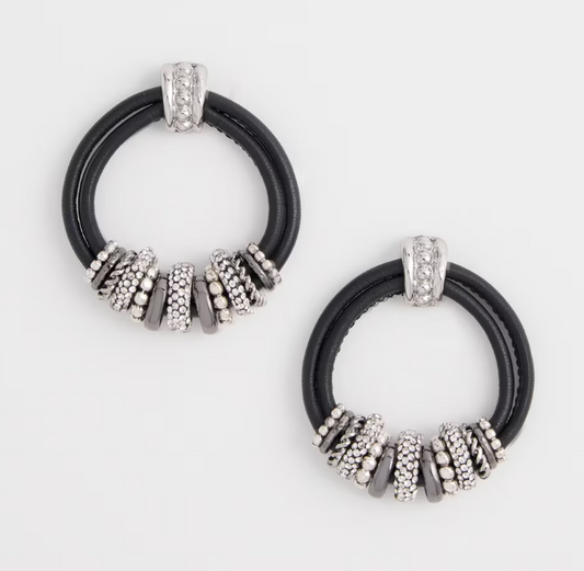 CHICO'S NO DROOP LEATHER MIXED METAL EARRINGS