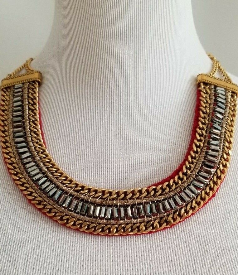 CHICO'S GOLDTONE RED BIB NECKLACE