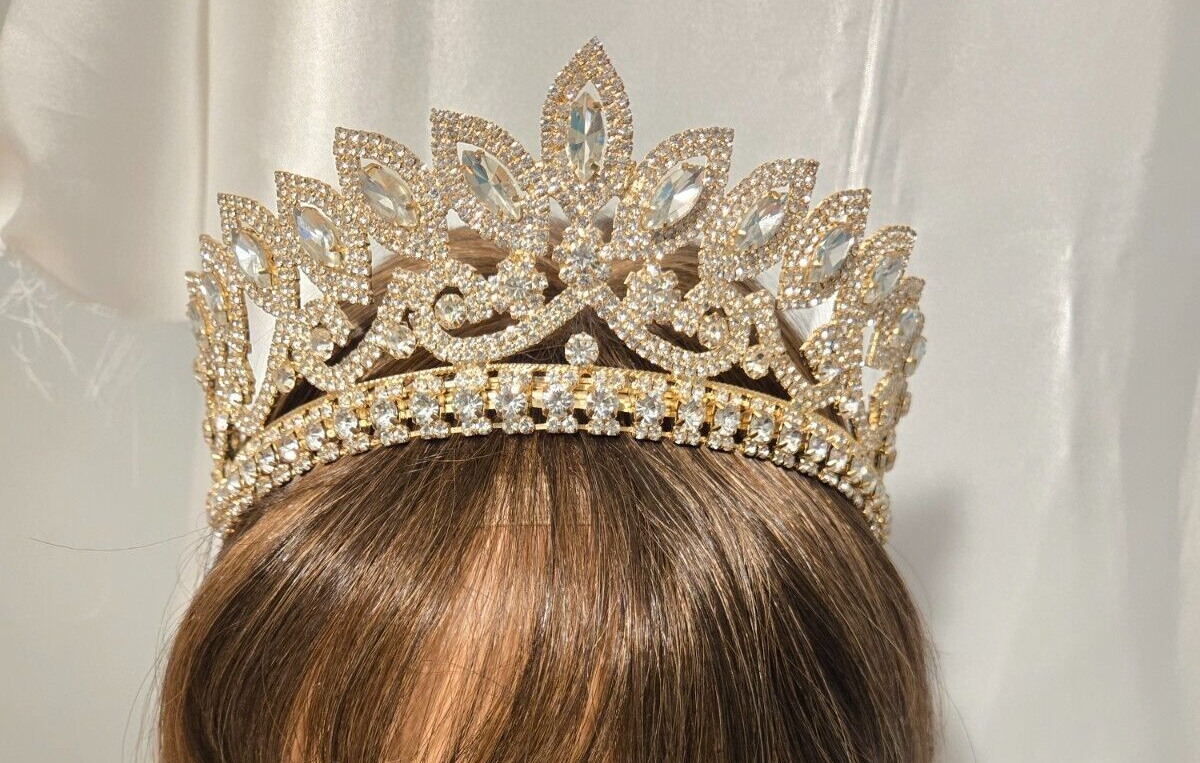 Wedding Bride, Quinceanera Tiara Elegant Golden Crown Rhinestone