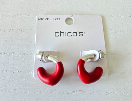 CHICO'S NO DROOP RED MINI HOOPS EARRINGS
