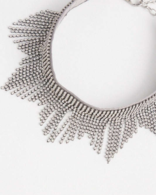 CHICO'S SILVER TONE FRINGE COLLAR NECKLACE